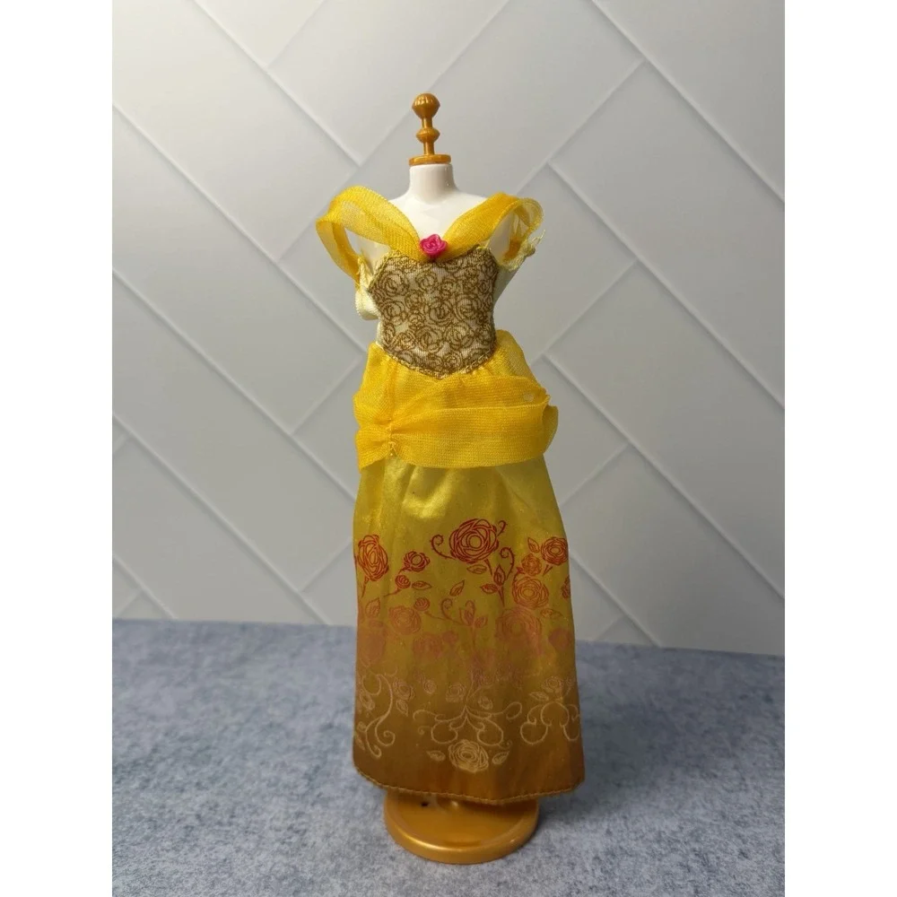 Disney Princess Belle Doll Dress Replacement Gown Yellow Glitter